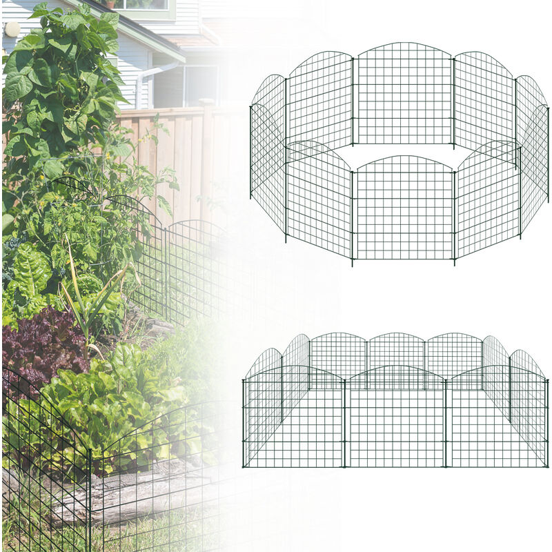 Aufun - Clôture de bassin, clôture de jardin, clôture grillagée, kit complet de clôture en métal, 10 éléments de clôture et 12 tiges de fixation,