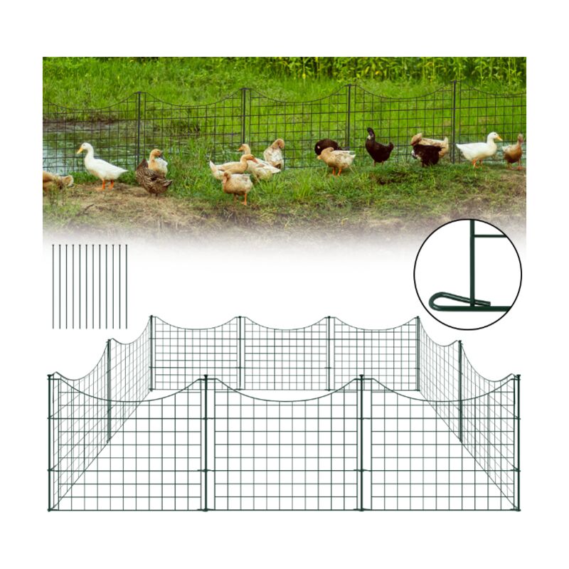 Aufun - Clôture de bassin, clôture de jardin, clôture en treillis, kit complet de clôture en métal, 10 éléments de clôture et 12 tiges de fixation,