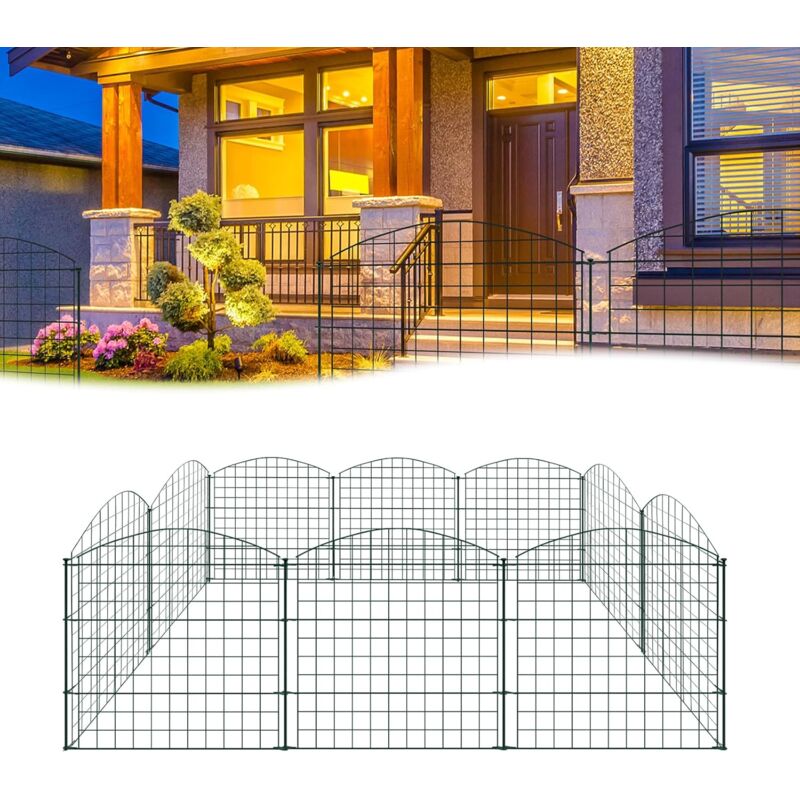 Aufun - Clôture de jardin, 10 pièces, clôture métallique pour étang avec 10 éléments de clôture et 12 piquets de fixation, clôture à grille pour