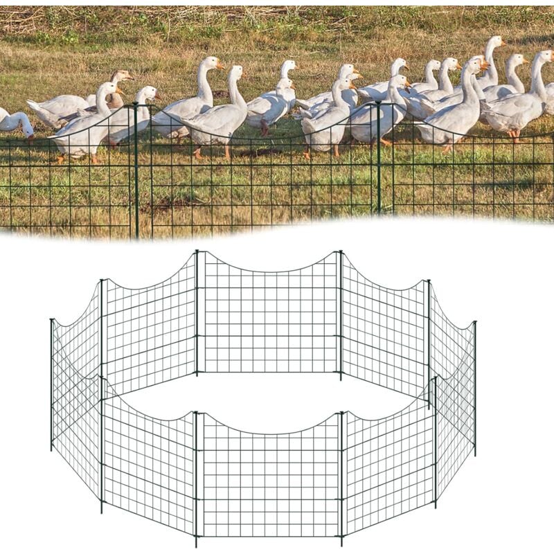 Aufun - Clôture de jardin, 10 pièces, clôture métallique pour étang avec 10 éléments de clôture et 12 piquets de fixation, clôture à grille pour