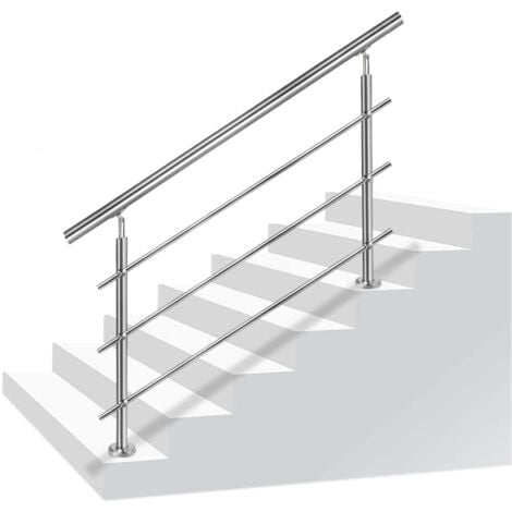 AUFUN Ringhiera per scale Ringhiera per corrimano in acciaio inossidabile per scale, interni ed esterni, balcone, parapetto, argento, lunghezza: 160 cm, con 5 traverse