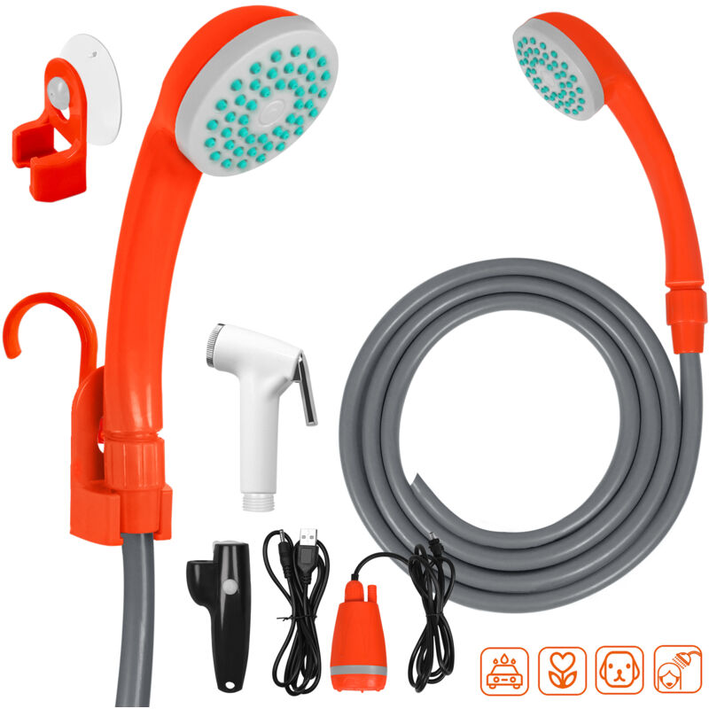 Douche de Camping avec Pompe Kit de Douche Portable avec Batterie Rechargeable 2m de Tuyau Douche Extérieur pour Jardin Plage Randonnée Voyage Lavage