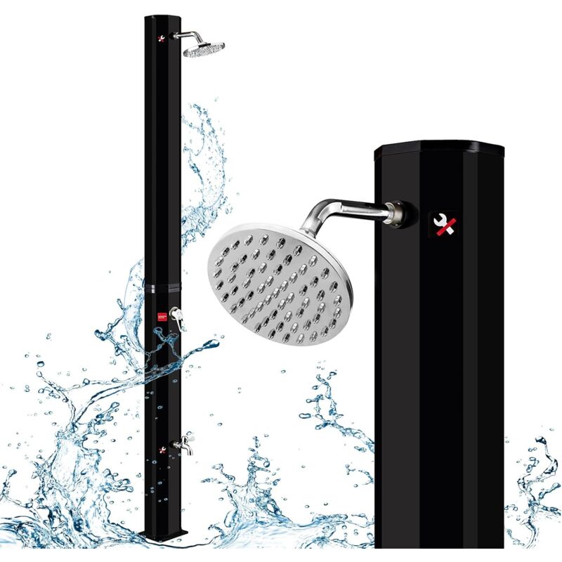 AUFUN Douche solaire pour jardin, 35 litres, eau chaude, max 60°C, douche extérieure pour piscine avec pomme de douche adaptée aux tuyaux d'arrosage