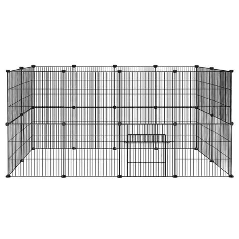AUFUN Enclos grillagé pour lapins en métal avec porte, Enclos pour petits animaux intérieur et extérieur, 142 x 72 x 72 cm, Noir