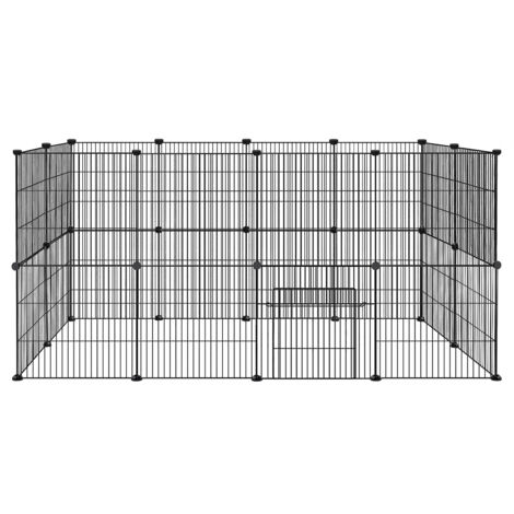 AUFUN Enclos grillagé pour lapins en métal avec porte, Enclos pour petits animaux intérieur et extérieur, 142 x 72 x 72 cm, Noir
