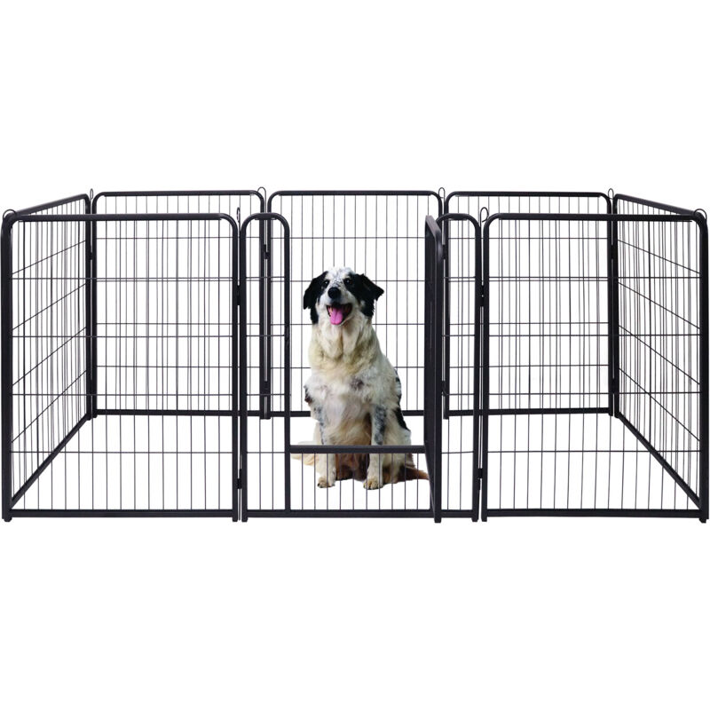 Aufun - 8-Tlg Enclos Pliable pour Chiots Parc pour Animaux de 80cm de Haut, Verrouillage Automatique, Chiots Parc avec Porte - Noir