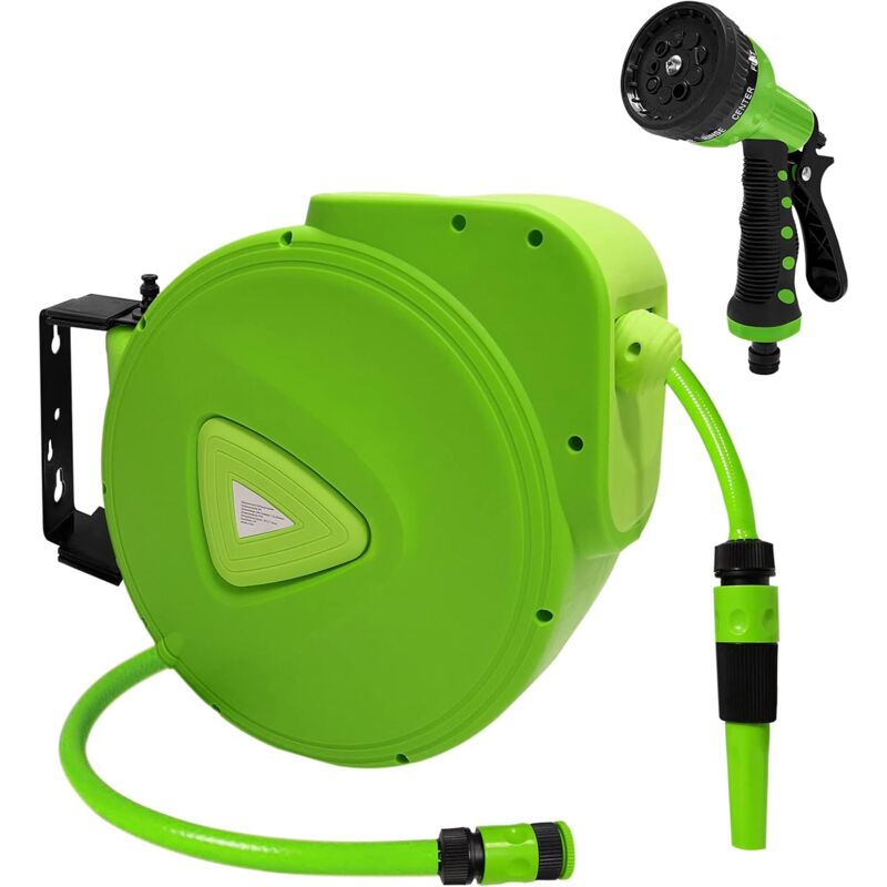Enrouleur de tuyau d'arrosage, enrouleur automatique pour tuyau de jardin 3/4 pouce, boîte à tuyau pivotante à 180° pour jardin, arrosage, lavage de