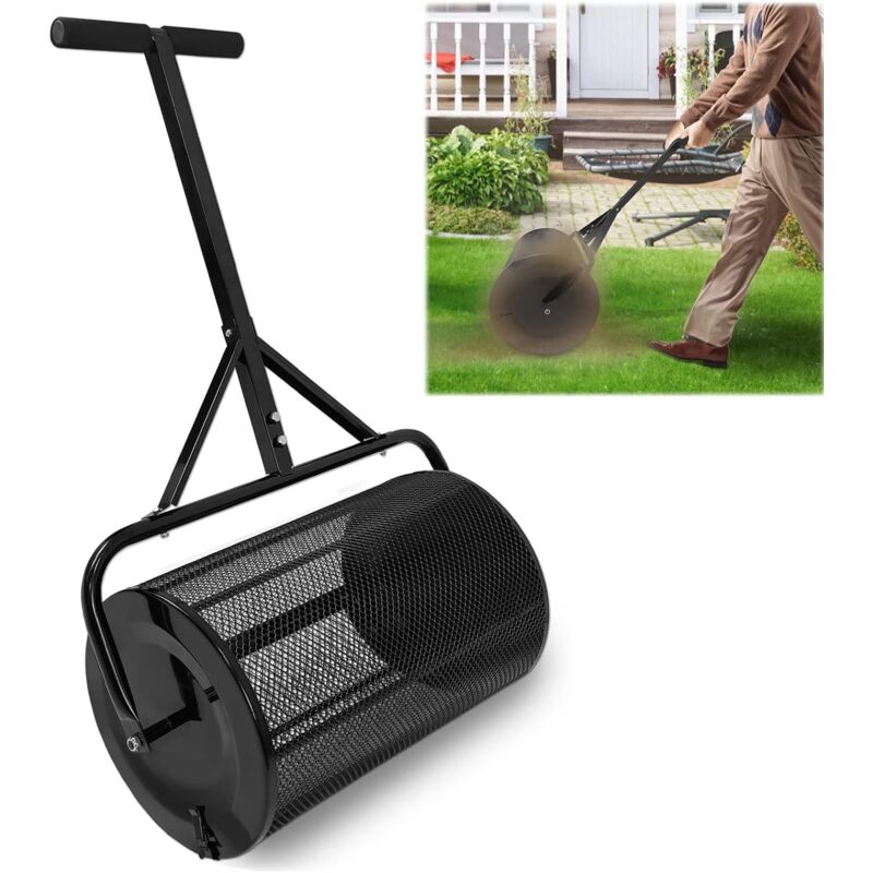 Aufun - pandeur de compost, épandeur de jardin avec panier en treillis métallique 65x40 cm et poignée en t, épandeur de tourbe de 80L, rouleau pour
