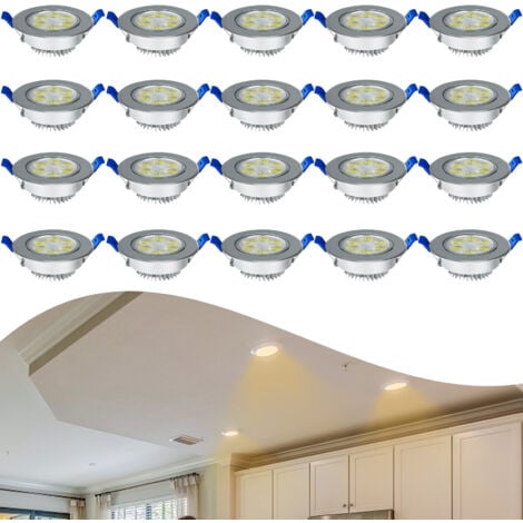 AUFUN Focos LED empotrables orientables Lámpara de techo juego de 20, lámpara empotrable de techo, para salón, cocina, pasillo, Modelo A, 20x3W, Blanco Cálido