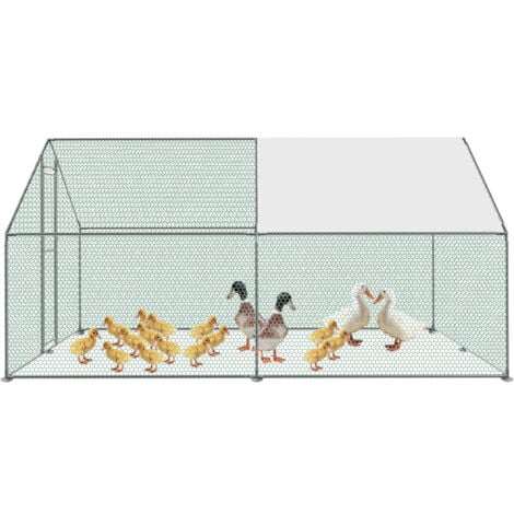 AUFUN Gallinero de Exterior Grande 3 x 8 x 2 m, Acero Galvanizado Pequeño Animal Casa Recinto Exterior con Techo de PE y Cerradura