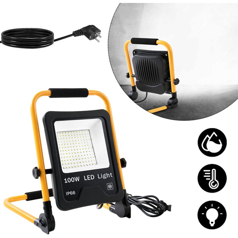 AUFUN Lampe de chantier LED avec connecteur avec 3m cable Blanc froid100 W