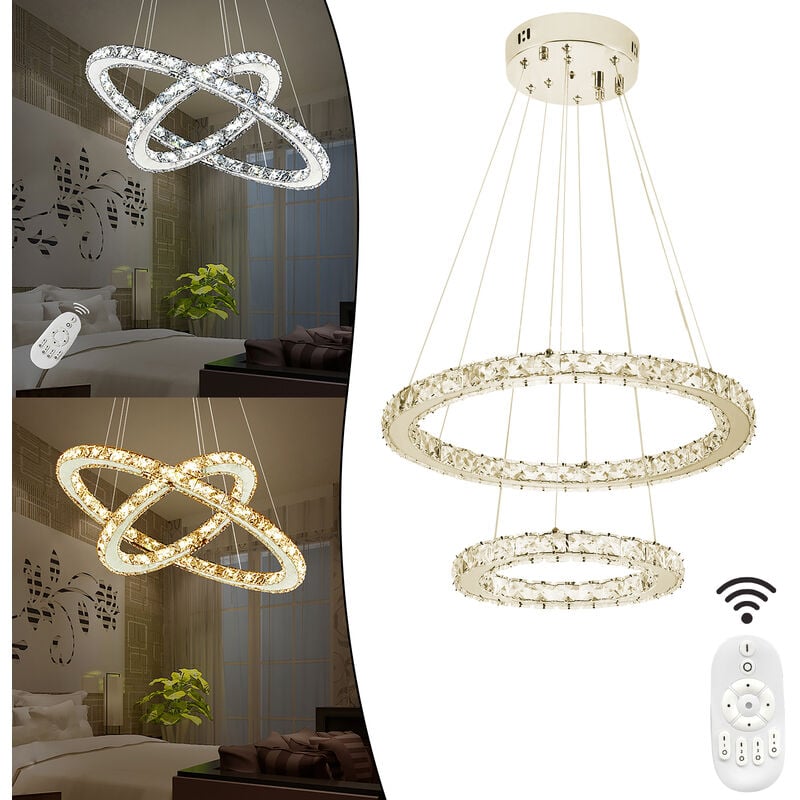 Aufun - led Crystal Lampe à plafond 48W 2 bagues Dimmable