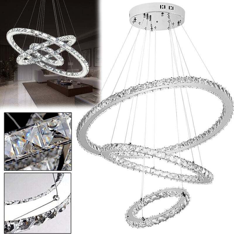 Aufun - led Crystal Lampe à plafond 96W 3 bagues Blanc froid