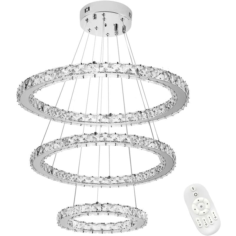 Aufun - led Crystal Lampe à plafond 72W 3 bagues Dimmable