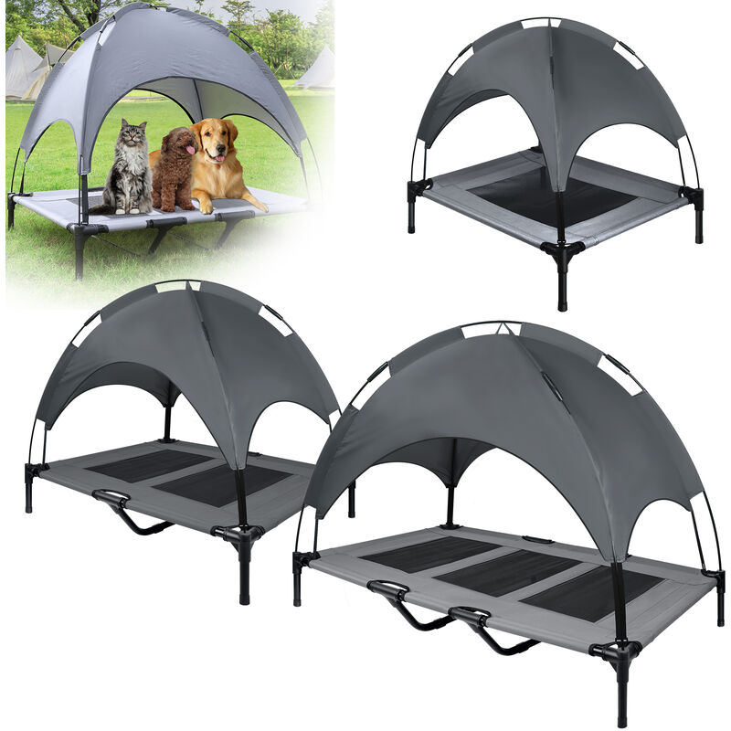 Lit pour chien avec auvent, l 92 x l 76 x h 92 cm, lit surélevé pour animal domestique avec toit et cadre en fer, chaise longue pour chien de jardin,