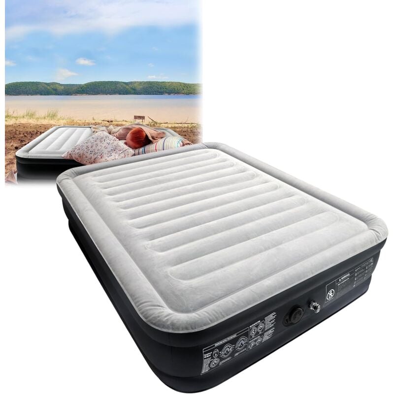 Matelas pneumatique avec pompe électrique intégrée, matelas auto-gonflant pour camping ou usage domestique, 195x152x46 cm (Lit double) - Aufun