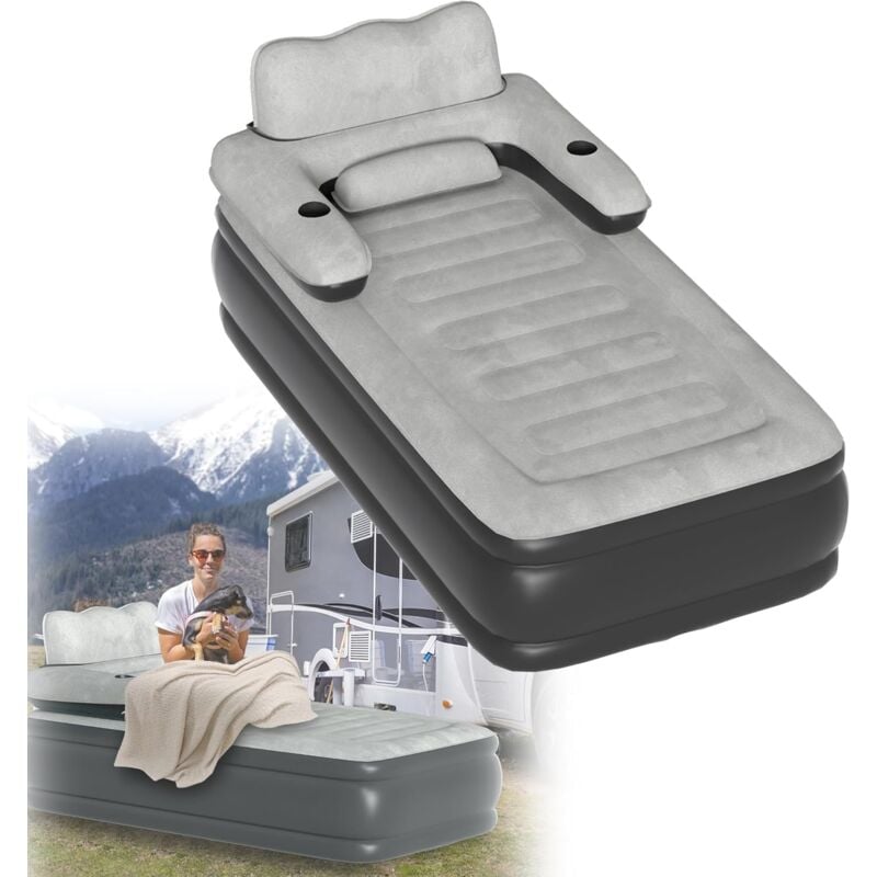 Aufun - Matelas pneumatique pour camping, matelas auto-gonflant avec pompe électrique intégrée, avec dossier, 190x100x42 cm (Lit 1 personne)