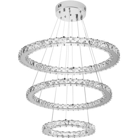 AUFUN Moderno LED Lampadario di cristallo a 3 anelli, Lampadario creativo, lampada da appendere per camera da letto, soggiorno, sala da pranzo, 72W, bianco freddo