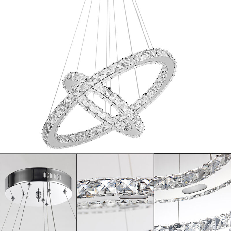 Image of Moderno led Lampadario di cristallo a 2 anelli, Lampadario creativo, lampada da appendere per camera da letto, soggiorno, sala da pranzo, 48W, bianco