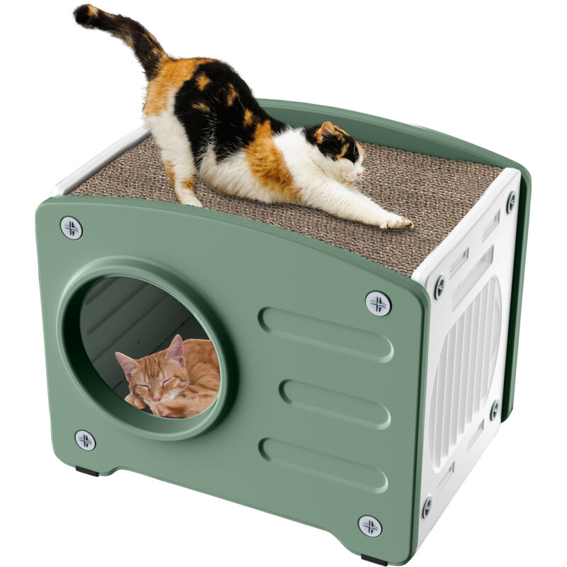 AUFUN Katzenhaus Outdoor zum Spielen und Ausruhen, 55.3x40.5x46cm Katzenhäuschen für Draußen, Schutzhütte für Katzen, Wasserdicht und Wetterfest,