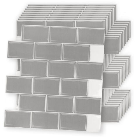 AUFUN Pannello Adesivo Per Decorazione 3D 30cmx30cm, 10 Pezzi Piastrelle per Cucina Bagno Piastrelle adesive in PVC Autoadesivo Impermeabile per Piastrelle da Parete (Grigio)