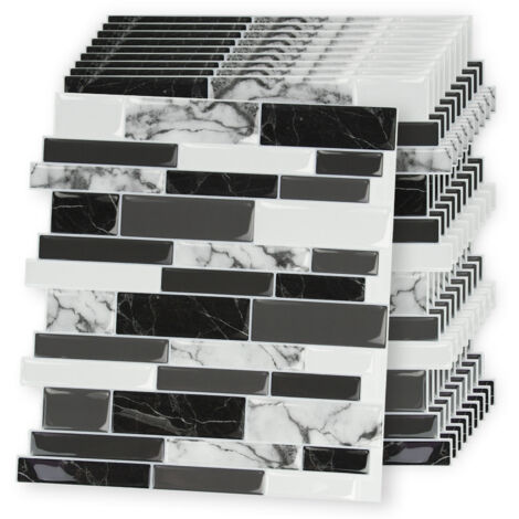 AUFUN Pannello Adesivo Per Decorazione 3D 30cmx30cm, 10 Pezzi Piastrelle per Cucina Bagno Piastrelle adesive in PVC Autoadesivo Impermeabile per Piastrelle da Parete (Marmo, Nero)
