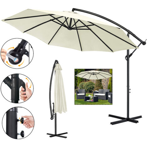 AUFUN Parasols en aluminium 300cm avec manivelle protection UV 40+ - Parasol de balcon gris foncé parasol de jardin réglable en hauteur (Beige)