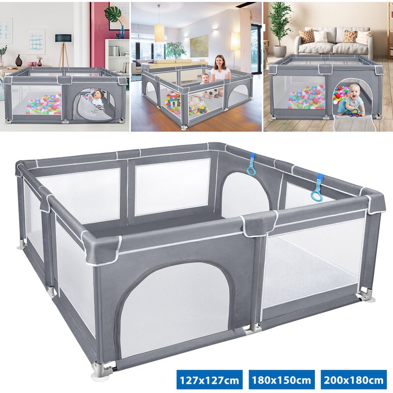 Parc bébé Barrière de sécurité, xl, grande aire de jeux de sécurité, barrière de sécurité pour enfants, 127x127x68 cm, Gris - Aufun