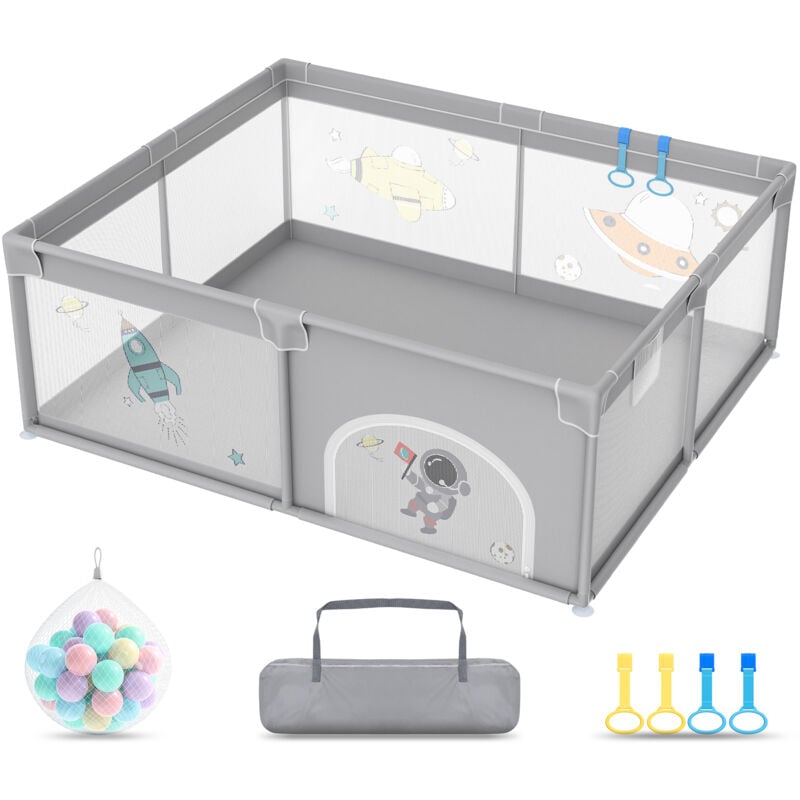 AUFUN Parc pour bébé Barrière de parc 180 x 150 cm Centre d'activités avec base antidérapante Aire de jeu de sécurité en maille respirante (180 x 150