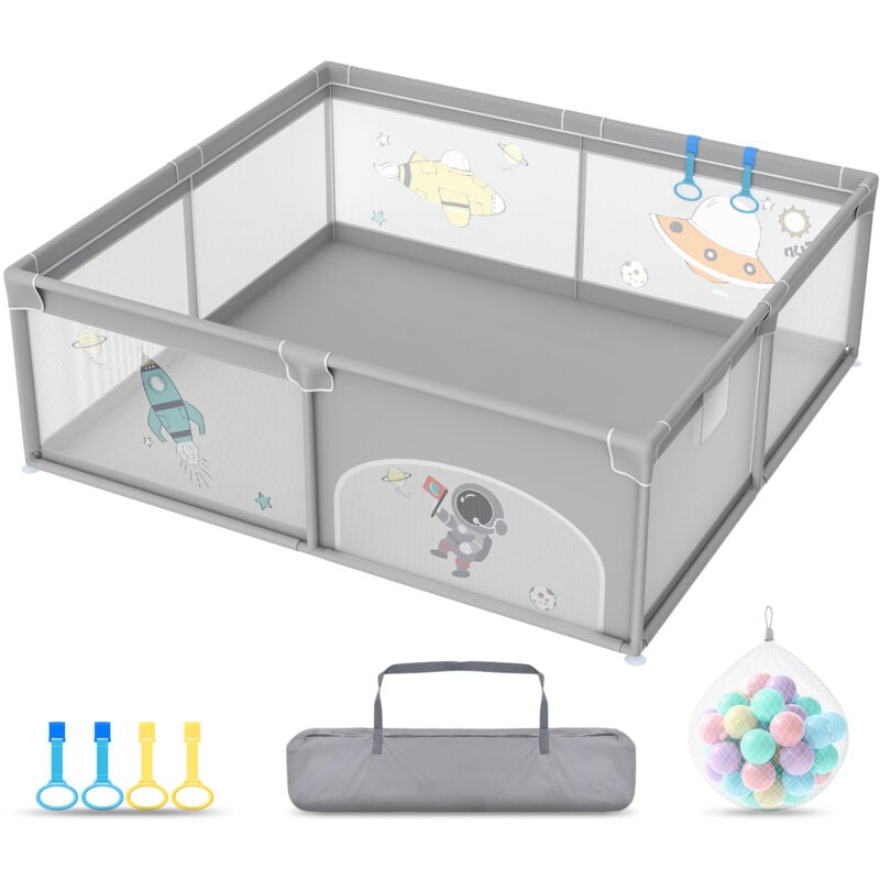 AUFUN Barrière de parc pour bébé 200 x 180 cm, centre d'activités avec base antidérapante, aire de jeu de sécurité en maille respirante (200 x 180
