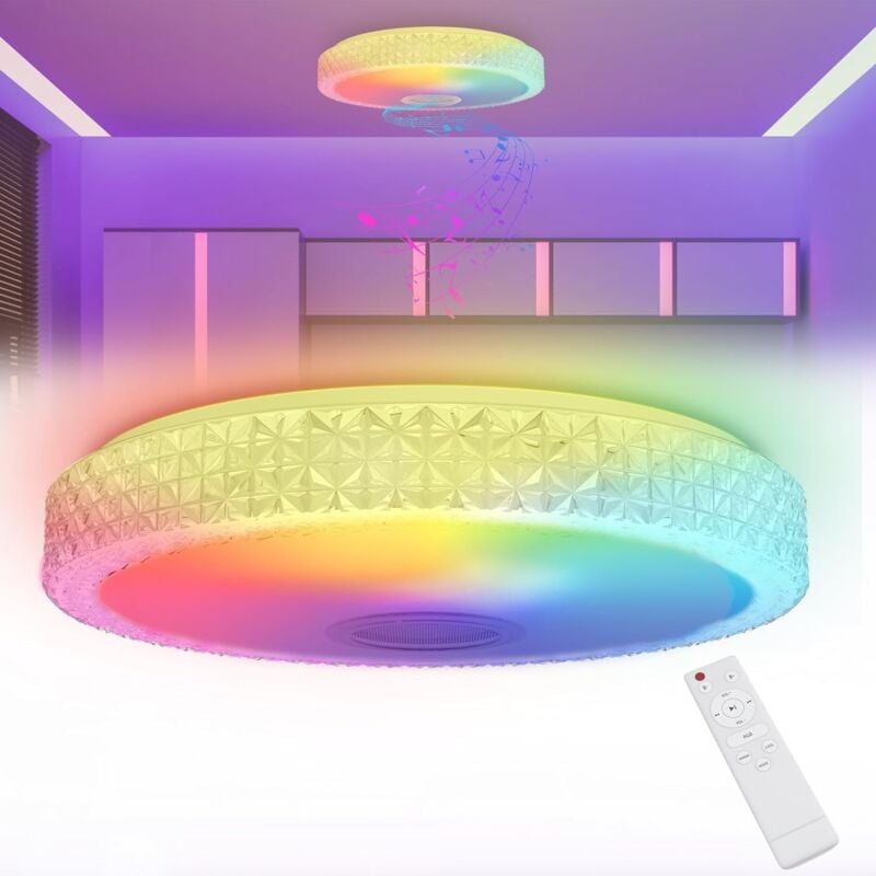 Aufun - Plafonnier led 48W avec haut-parleur Bluetooth, changement de couleur rgbw, luminaire de plafond dimmable, pour salon, chambre