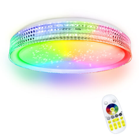 AUFUN Plafonnier LED de 60W avec télécommande, lampe de salon dimmable, ciel étoilé RGB, ajustable pour chambre à coucher, cuisine, chambre d'enfants, salon (Type A).