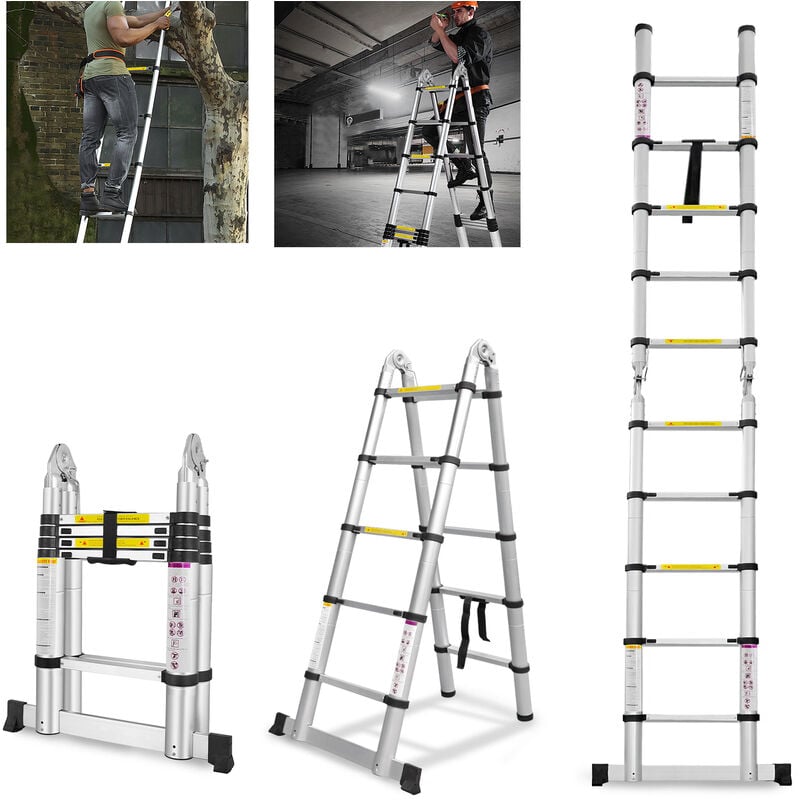 Aufun - pliable échelle télescopique en aluminium de 5,0m (2,5+2,5M)