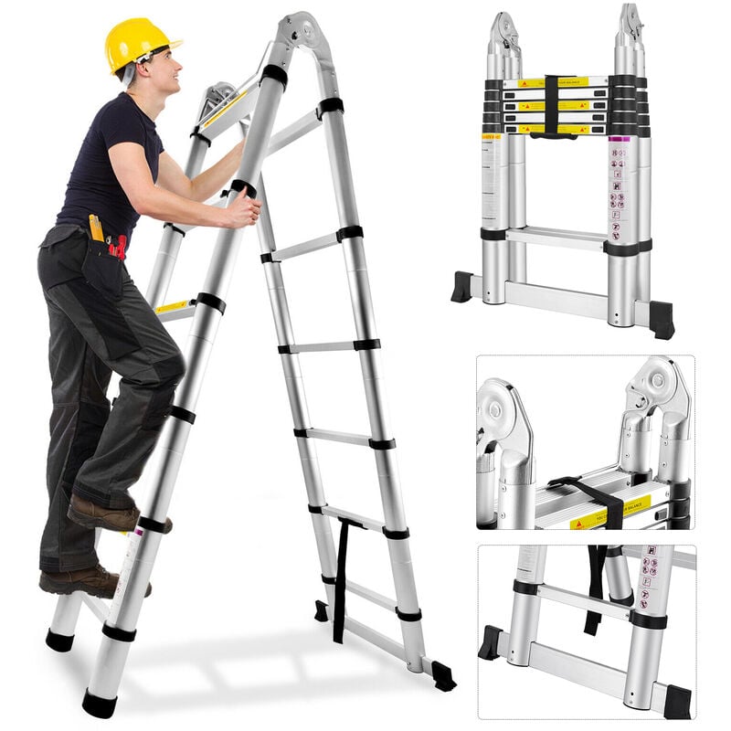 Aufun - pliable échelle télescopique en aluminium de 3,8m (1,9+1,9M)