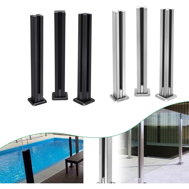 Aufun - Poteau de Balustrade en Verre Noir, pour verre trempé 10-12mm, Protection Intimité, 85cm, Coin.