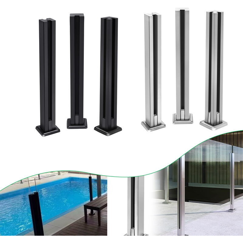 Aufun - Poteau de Balustrade en Verre, 95cm, Acier Inoxydable, pour verre trempé 10-12mm, Protection Intimité, Coin.
