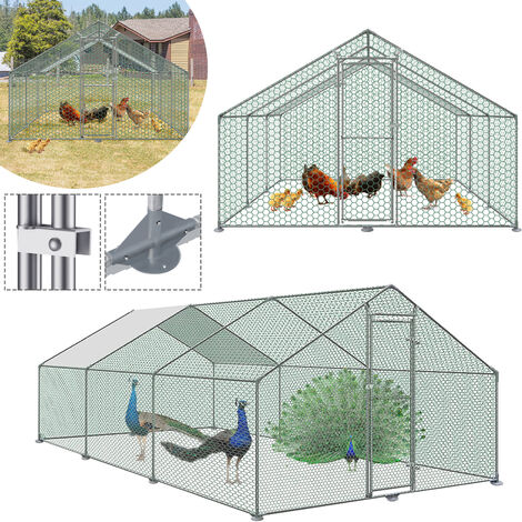 AUFUN Poulailler extérieur Toit Poulailler, acier galvanisé Petit poulailler Enclos extérieur avec protection solaire Cage à poules