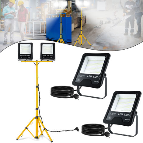 AUFUN Projecteur de chantier à LED avec trépied et câble 3M Projecteur de travail à LED étanche IP66 pour l'intérieur et l'extérieur