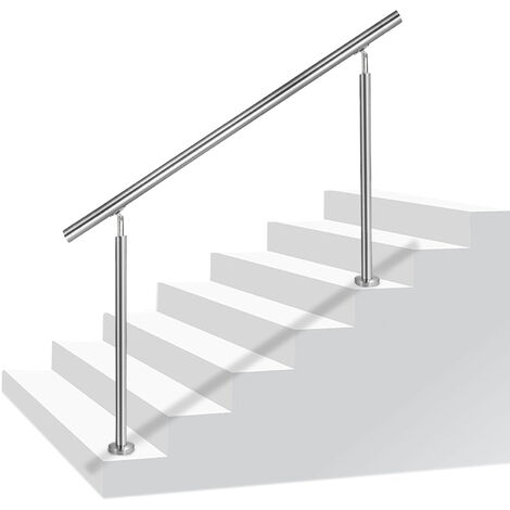 AUFUN Rampe d'escalier en acier inoxydable pour escaliers, intérieur et extérieur, balcon, couleur argent