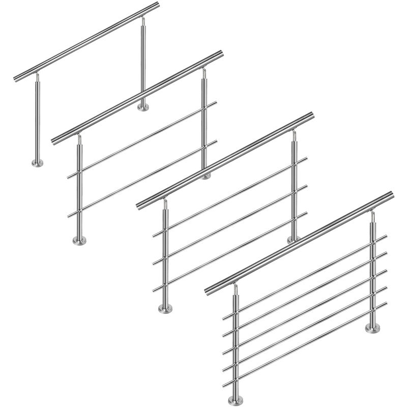 AUFUN Rampe d'escalier en inox Main courante Garde-corps pour escaliers, intérieur et extérieur, balcon, parapet, argent, longueur : 200cm, avec 5