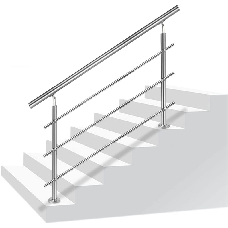 Image of AUFUN Ringhiera per scale Ringhiera per corrimano in acciaio inossidabile per scale, interno ed esterno, balcone, parapetto, argento, lunghezza: 100