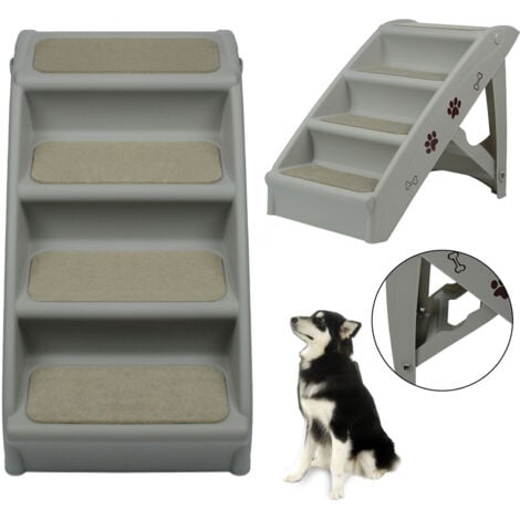 AUFUN Scalette per Cani Pieghevole con Tappetino Antiscivolo Scala per Animali Domestici per cani di piccola e grande, letto o divano, gatto, cucciolo, 4 Gradini, Trasporta fino a 75 kg Grigio