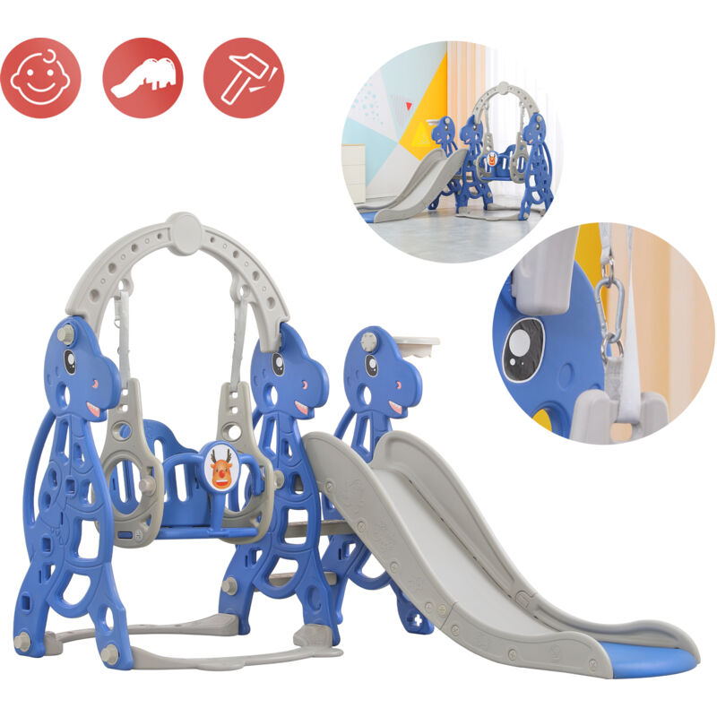 Aufun - Scivolo per bambini con canestro da basket e scivolo extra lungo, altalena, per interni ed esterni cortile, 4 in 1, 175 x 145 x 120 cm