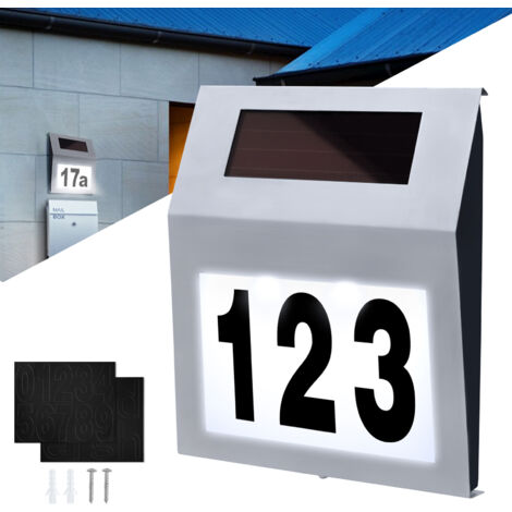 AUFUN solaire de numéro de maison avec 2 LED Numéro de maison argent