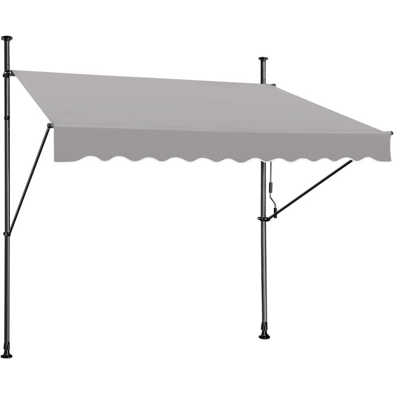 Store de balcon avec manivelle, auvent sans perçage, réglable en hauteur, uv résistant, pour extérieur, jardin (300 x 120 cm, gris) - Aufun