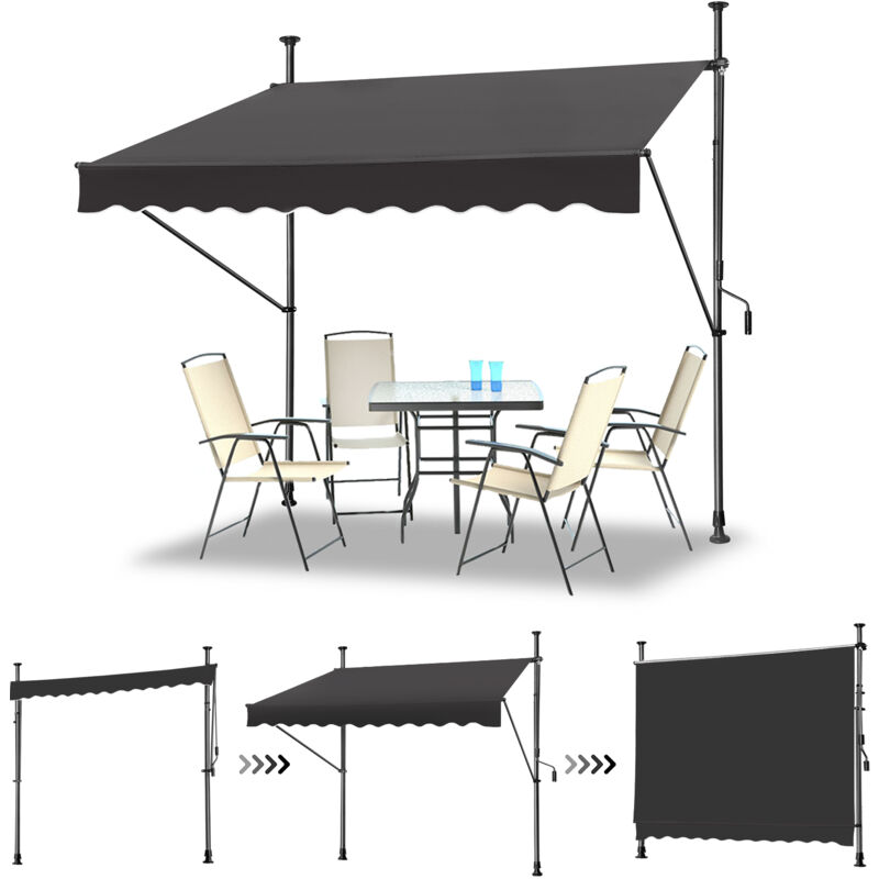 AUFUN Store banne manuelle Store pour balcon(300cm,Gris foncé)