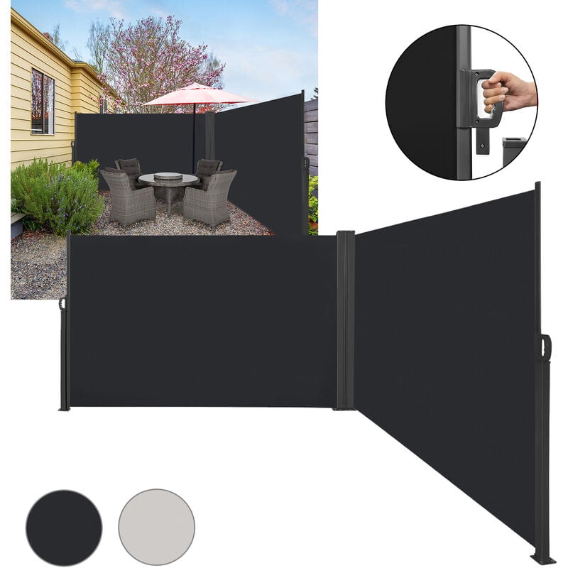 Aufun - Store latéral extensible 160 x 600 cm Double Pare-Soleil Polyester Brise-Vent pour Balcon Terrasse Jardin, Anthracite