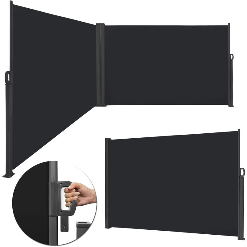 Aufun - Store latéral extensible de 180 x 600 cm, double parasol en polyester, brise-vent pour balcon, terrasse et jardin, anthracite