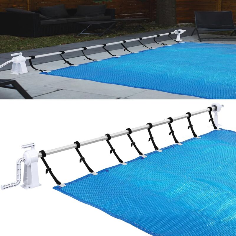 Système d'enroulement pour piscine, enrouleur de bâche avec sangles, résistant aux intempéries, dispositif d'enroulement pour films solaires et