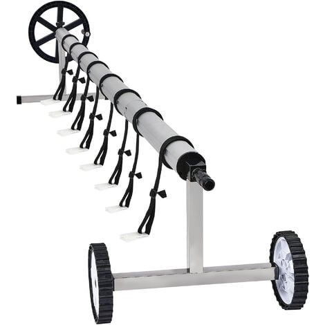 AUFUN Systوme d'Enrouleurs de Couverture Solaire avec Fixation et roulettes avec bandes Rىsistant aux intempىries Montage Fixe Incluant 8 Sangles (3m-5